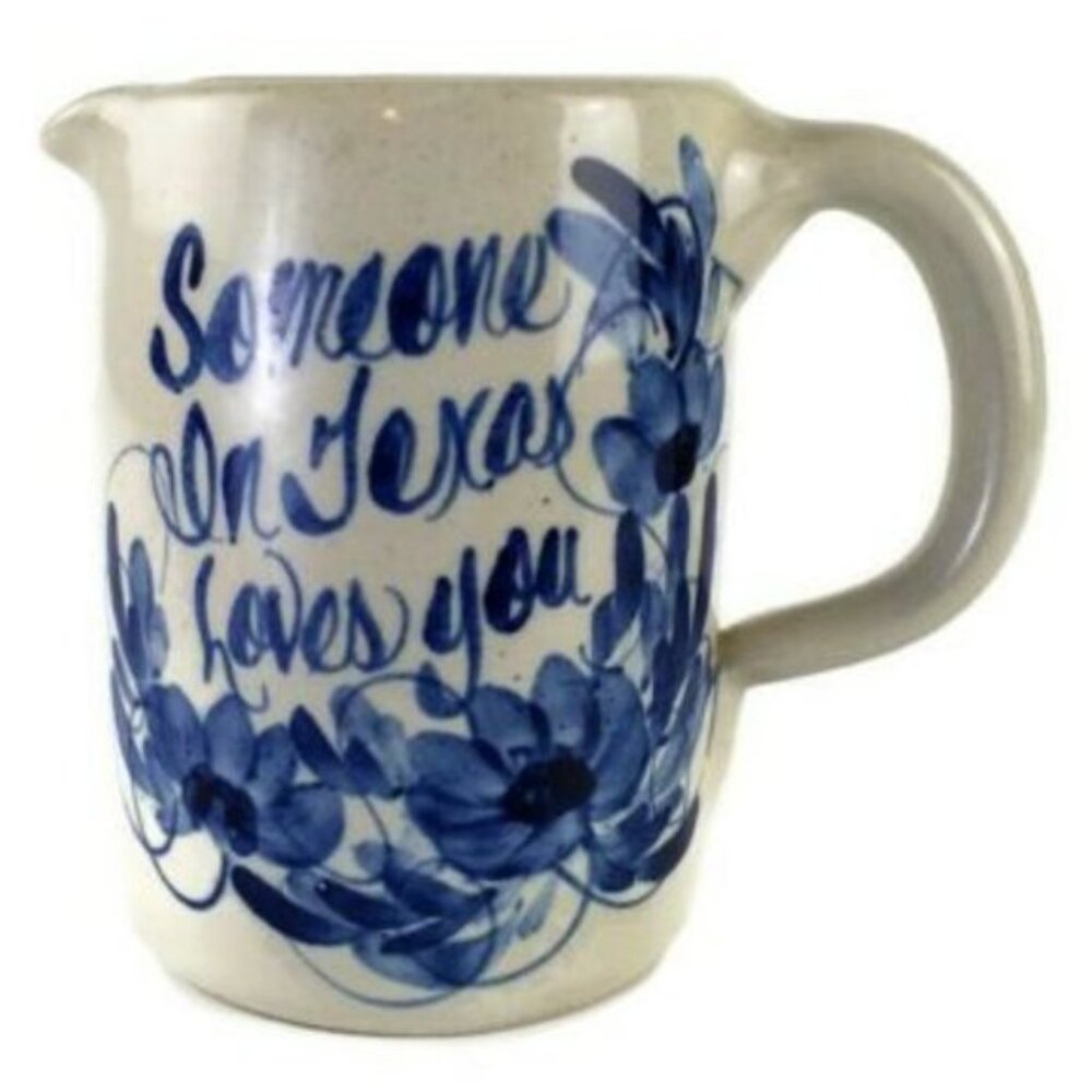 Yesteryears Someone In Texas Loves You Hand Turned Painted Pottery Pitcher Small